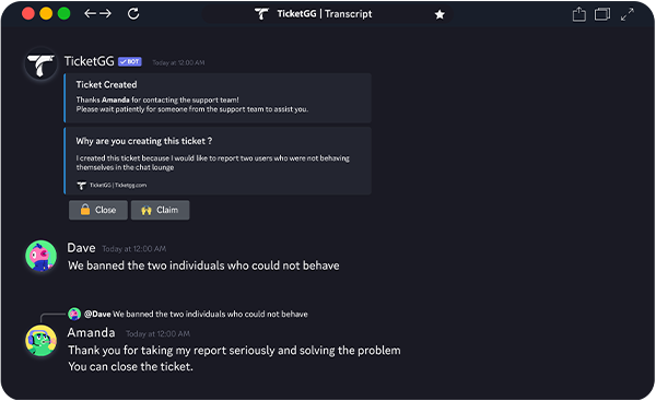 Ticket Transcript Showcase